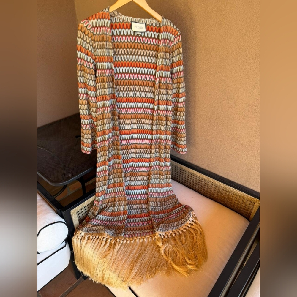 Alexis Geniste Fringe Chevron Kimono Robe Duster Maxi Dress - Picture 4 of 7